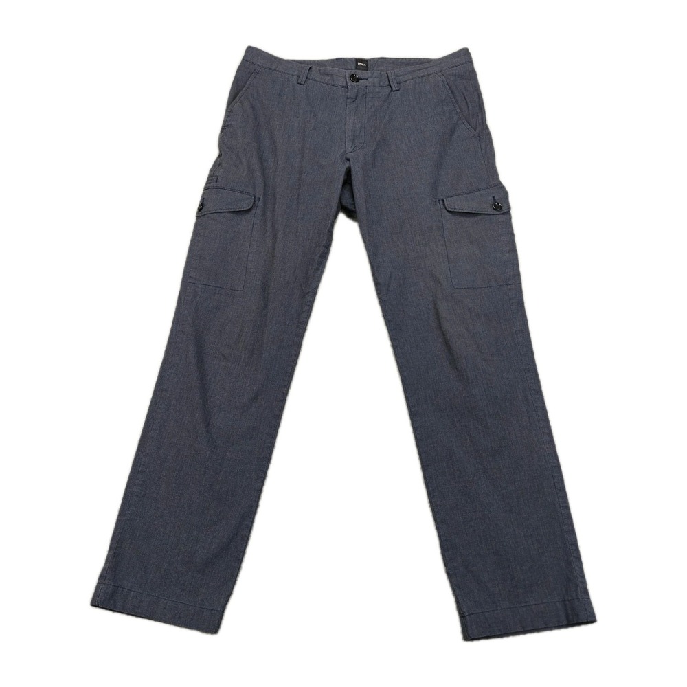 Hugo Boss Pants Mens 32 Blue Cargo Pockets Straight Fit Dressy Chino Zip Casual